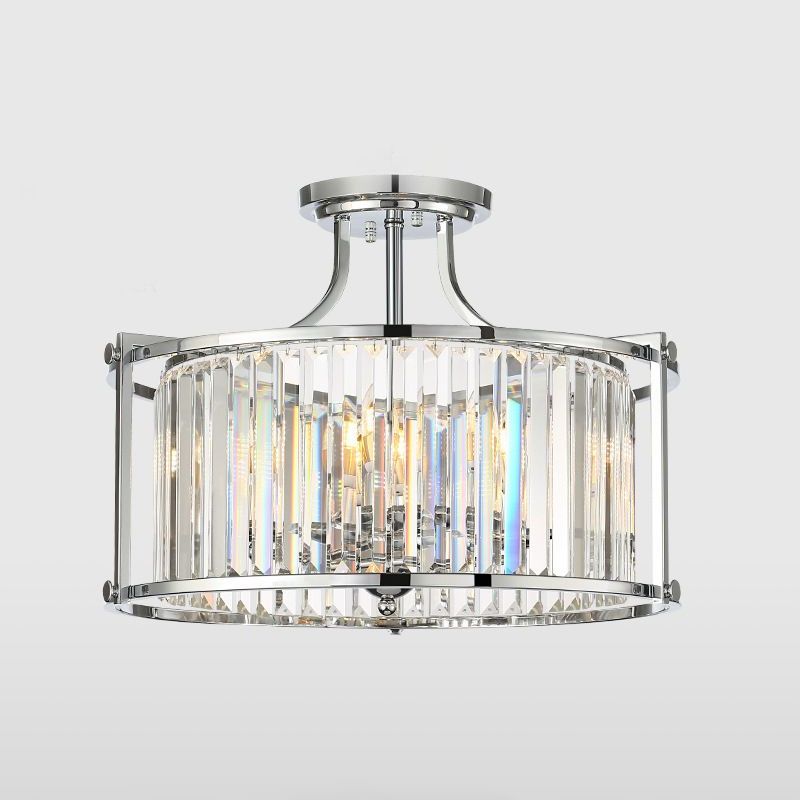 Lumière de plafond de tambour à cristal clair 4 lumières modernisme Polied chrome semi-flushmount