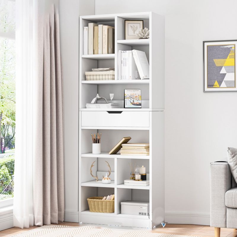 Manufactured Wood Standard Bookshelf Vertical Open Bookcase with Drawer