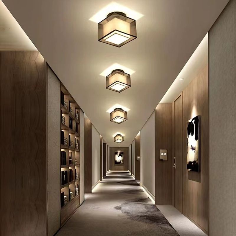 Fabric Geometric Shape Flush Mount Lights Modern 1 Light Flush Mount Light Fixture