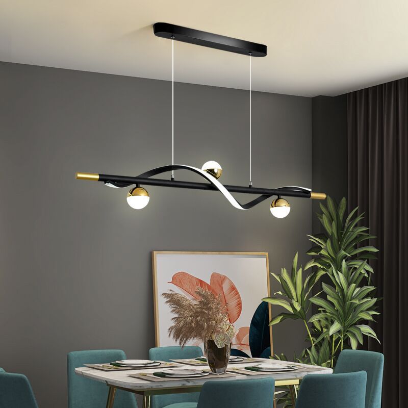 Modern Style Linear Shape Island Lights Glass 3/4 Lights Pendant Light in Black