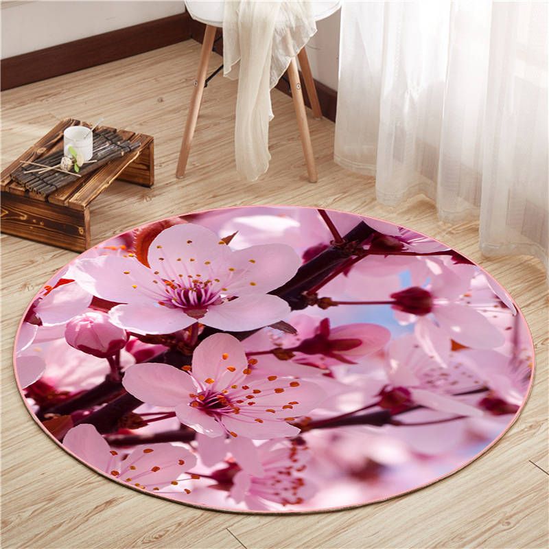 Round Multicolor Floral Print Rug Polyester Carpet Bionic Stain Resistant Indoor Rug for Living Room