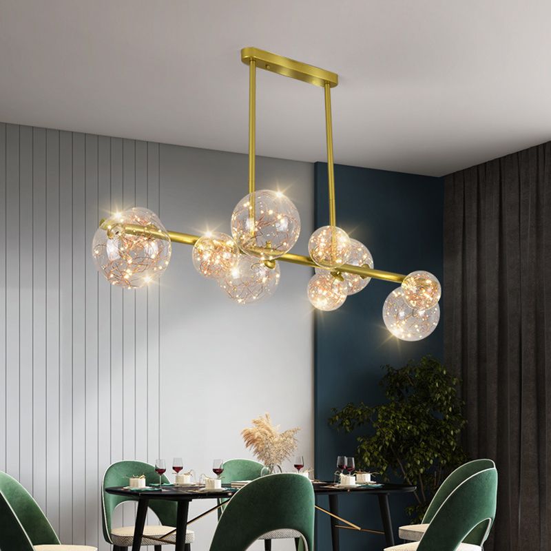 Mid-Century Gold Island Pendant Lighting Spherical Clear Glass Island Ceiling Light for Dining Table