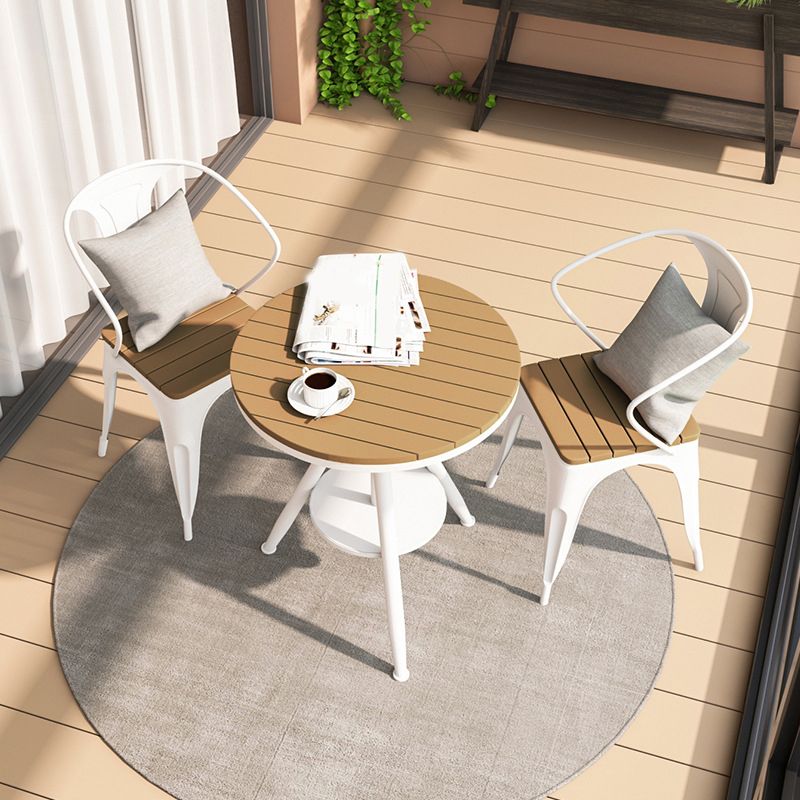 Metal and Wood Bistro Table Round Water Resistant Patio Table