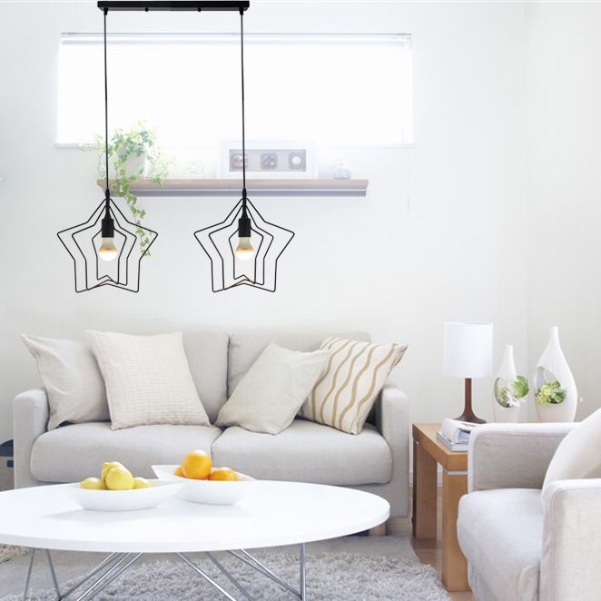 Metal 1 Light Pendant Light Nordic Simple Star Cage Hanging Lamp for Living Room