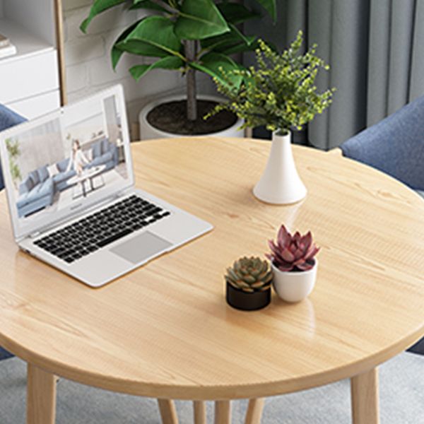 Modern Round Dinner Table Natural Oak Wood Tabletop for 2 Persons
