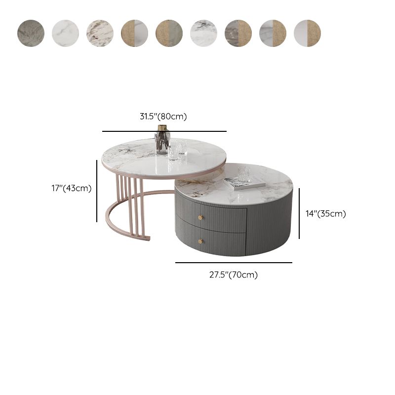 Modern Cocktail Table Round Glass / Slate Coffee Table with Storage