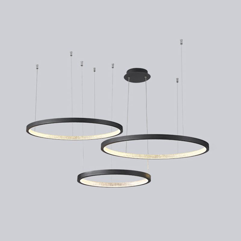 Round Shape Hanging Lamp Fixture Modern Style Pendant Lamp in Black for Living Room