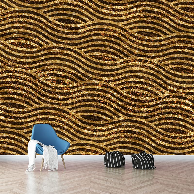 Illustration Waves Foil Mural Wallpaper Large Size Wall Covering for Home, Custom Print