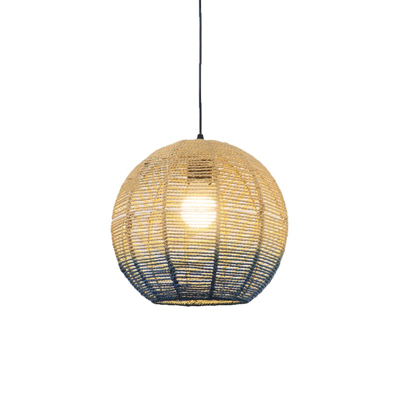 Globe/Elliptical/Barrel/Dome Pendant Lamp Chinese Straw Rope 1 Bulb Red/Blue Hanging Light for Bedroom Restaurant