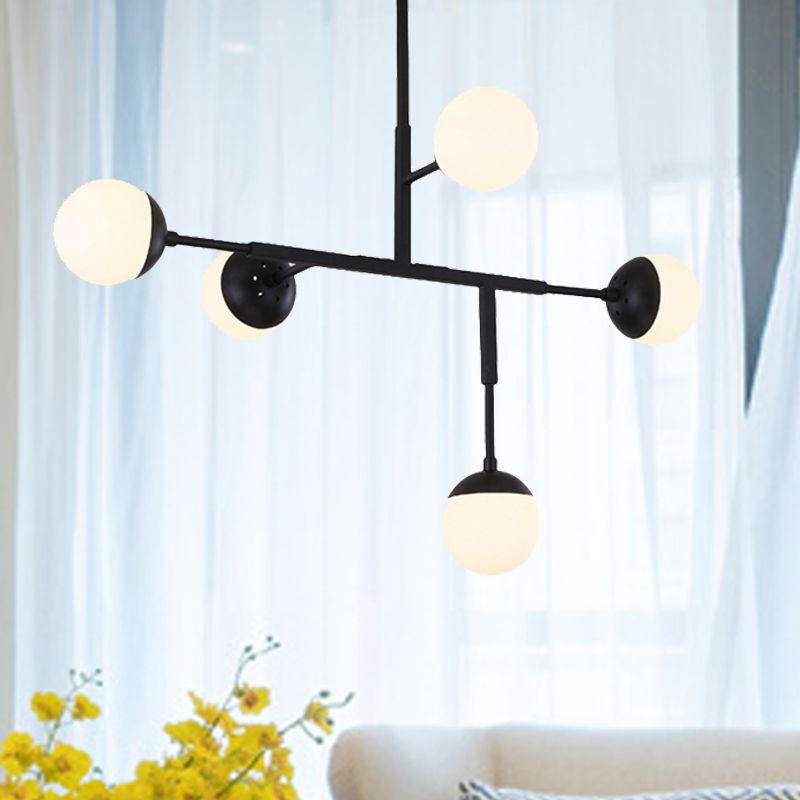 5 Lights Orb Shaped Chandelier Contemporary Metal Ceiling Pendant Light for Study Room