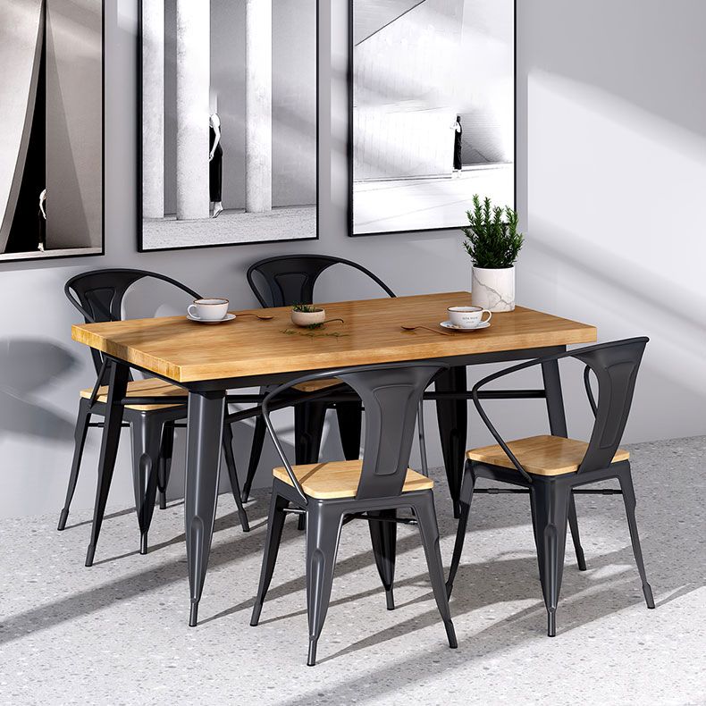 Industrial Style Solid Wood Dining Set with Fixed Table and 4 Legs Base for Home Use