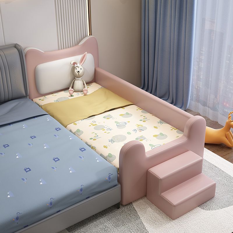 Genuine Leather Upholstered Kids Bed in Pink Modern Twin Bed with Mattress