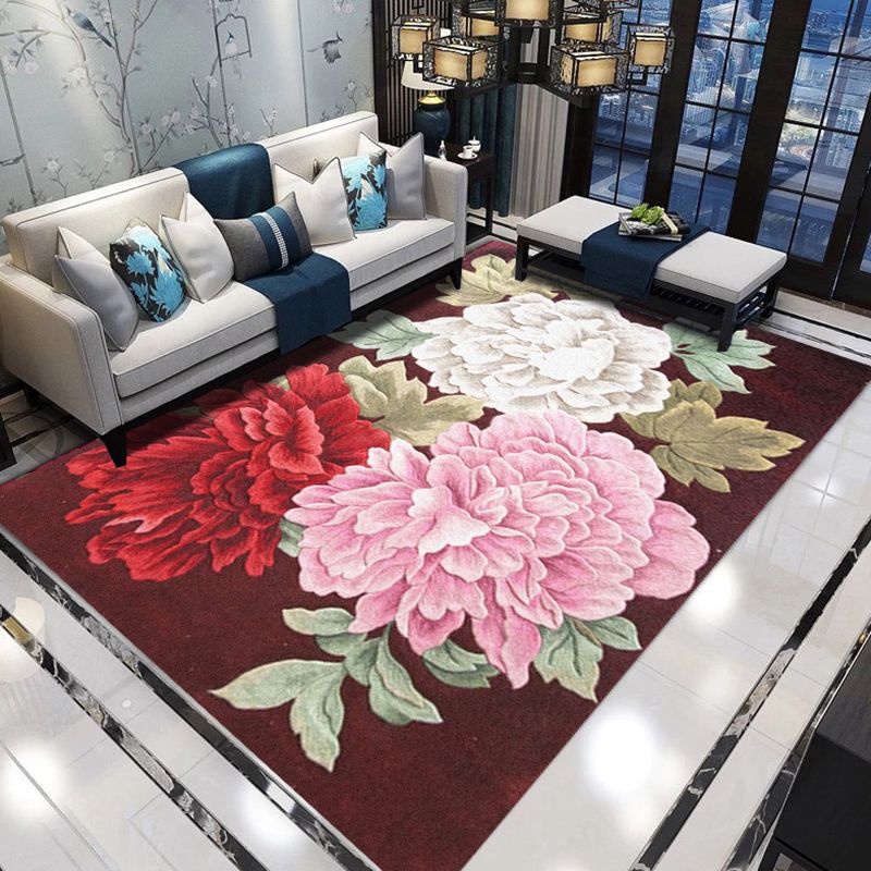 Wunderschöner, mit Blumenmuster bedruckter, mehrfarbiger, zeitgenössischer Teppich mit rutschfester Rückseite für die Inneneinrichtung