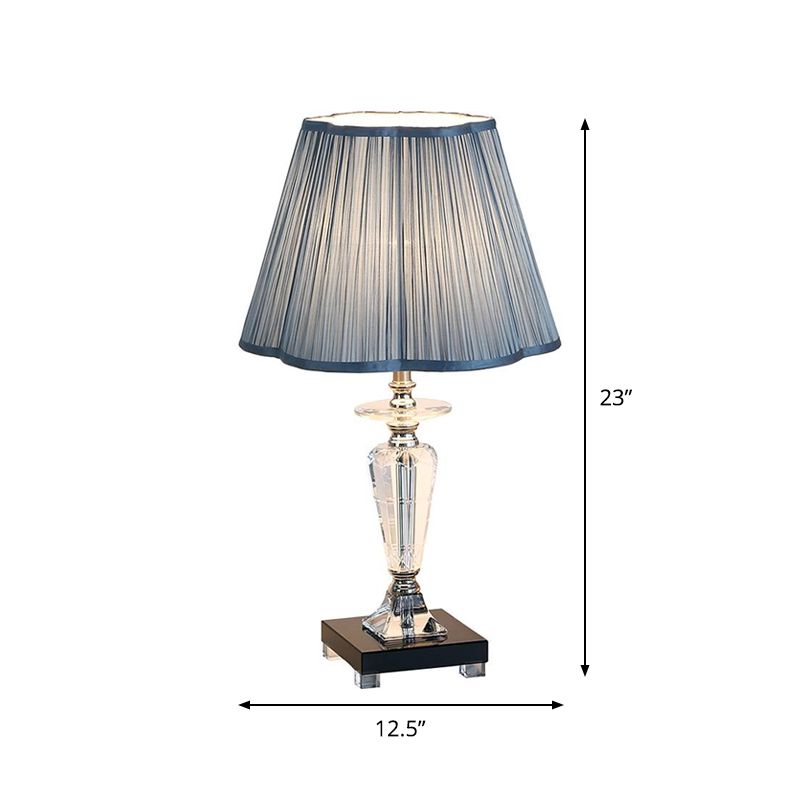Bleu 1 Light Night Table Lighting Traditional Tissu Floral Trim Shade Liading Lampe With Crystal Urn Base