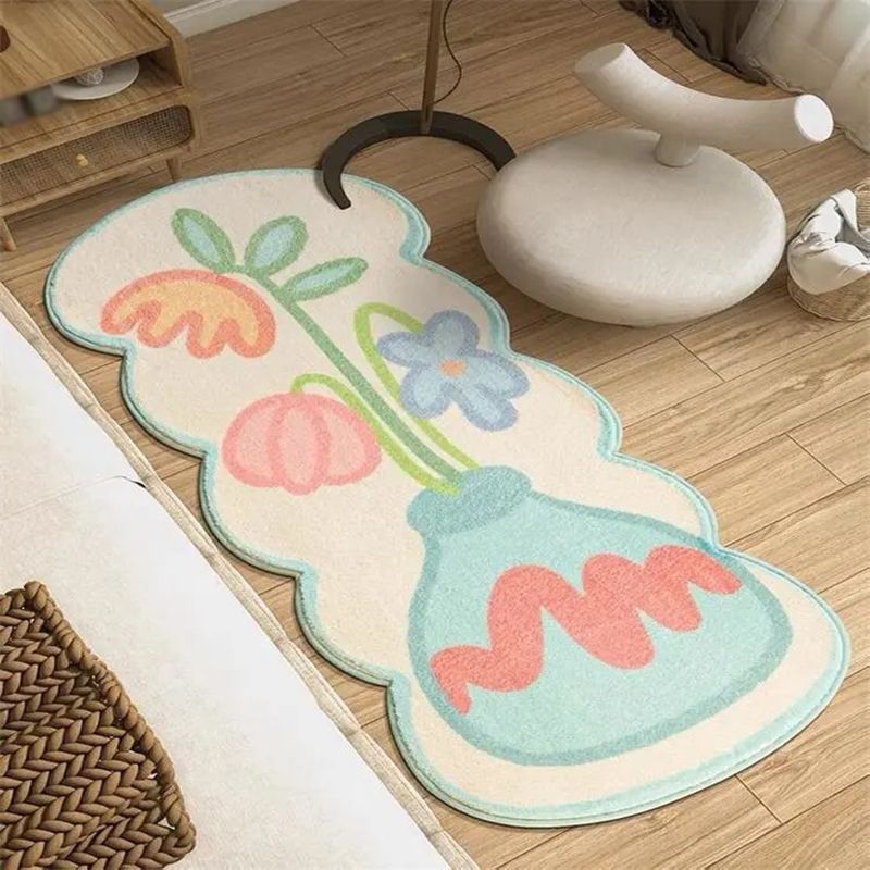 Novelty Flowers Pattern Rug Creative Polyester Carpet Pet Friendly Area Rug for Bedroom