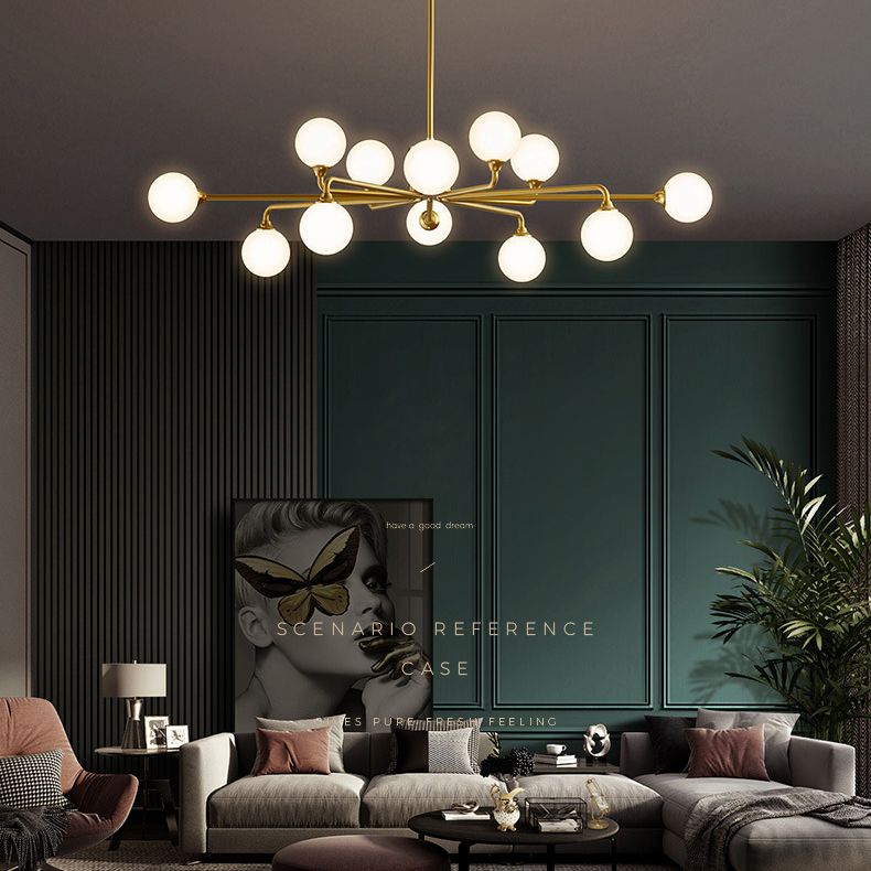 Lámpara de araña de la isla de oro de la isla de oro iluminación colgante de vidrio de estilo moderno para sala de estar