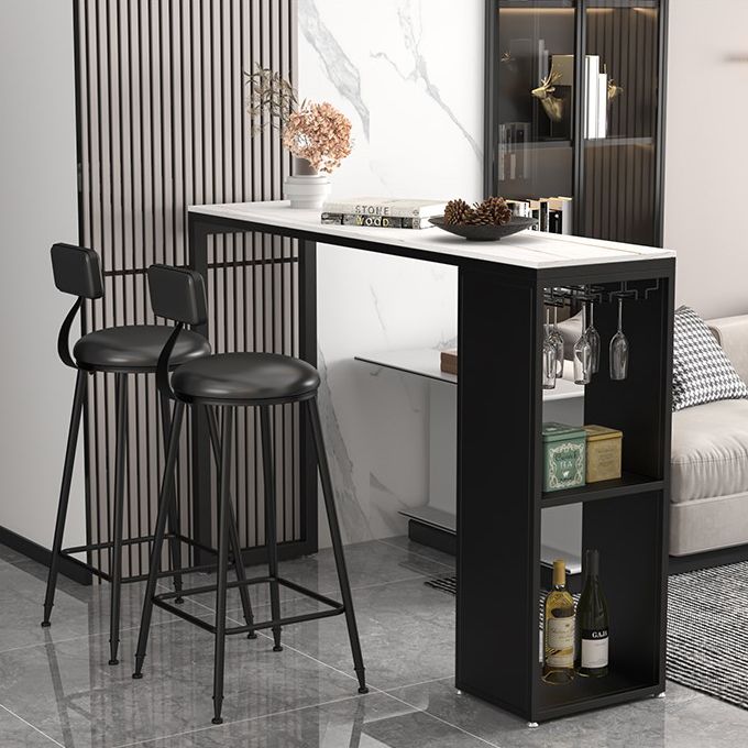Stone Top Industrial Cocktail Bar Table with Storage Rectangle Counter Table