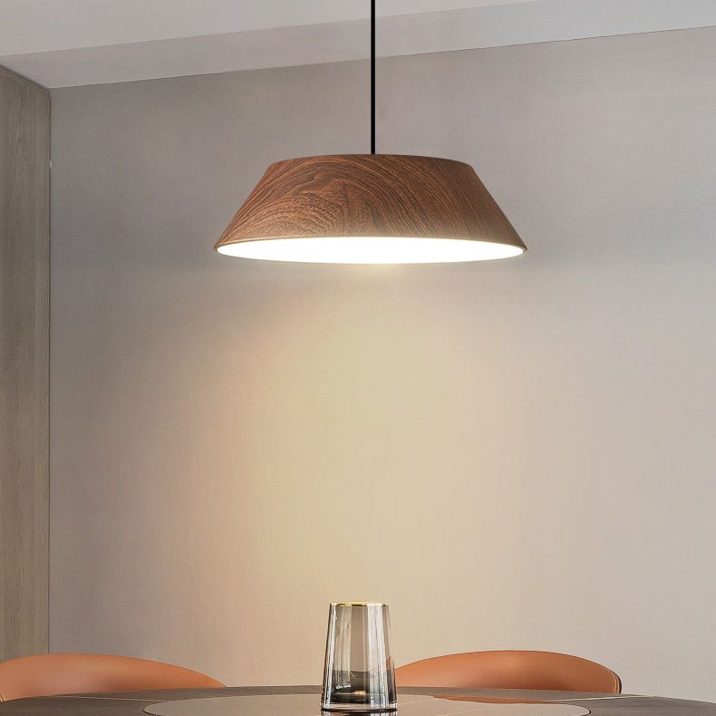 Wood Grain Tapered Hanging Lamp Nordic Metal LED Pendant Light with Acrylic Diffuser