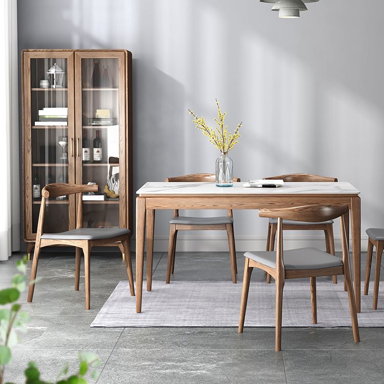 Mesa de comedor moderna rectangular de mediados de siglo Mesa de piedra sinterizada con 4 patas de madera maciza