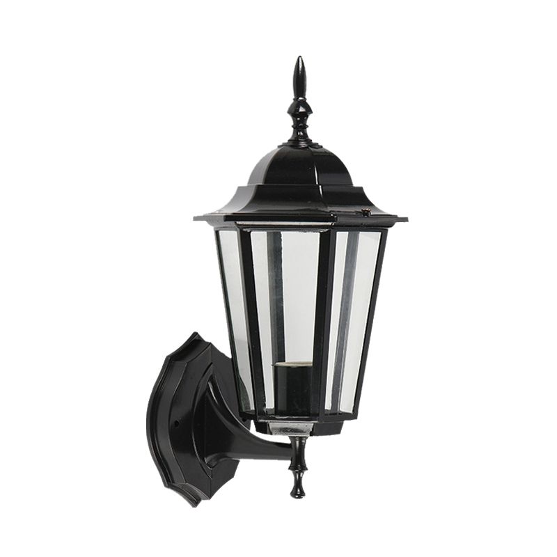 1 Light Geometric Wall Light Fixture Lodges Clear Glass Black Finish Wall Mounted Lamp for Gate