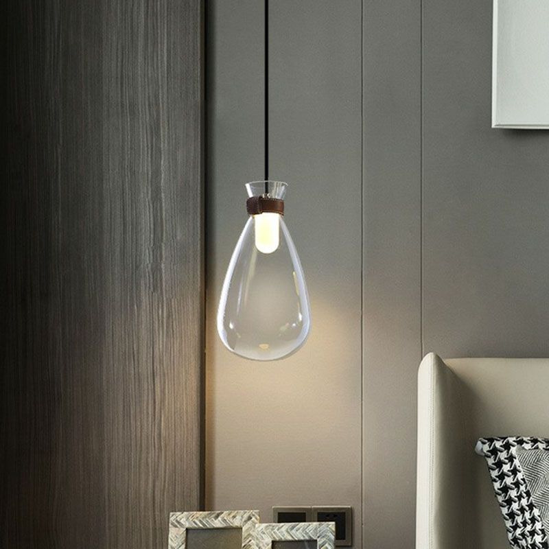 Regendruppel glas hangend licht minimalistisch 1-licht hangende verlichtingsarmatuur met lederen band
