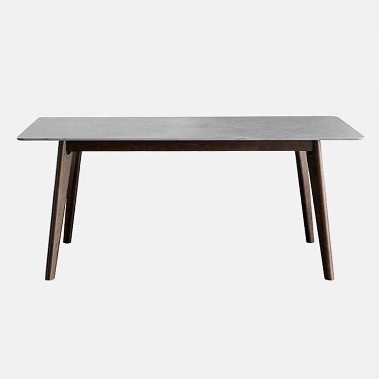 Stone Rectangle Top Table Mid-Century Modern Dining Table with 4 Wood Legs