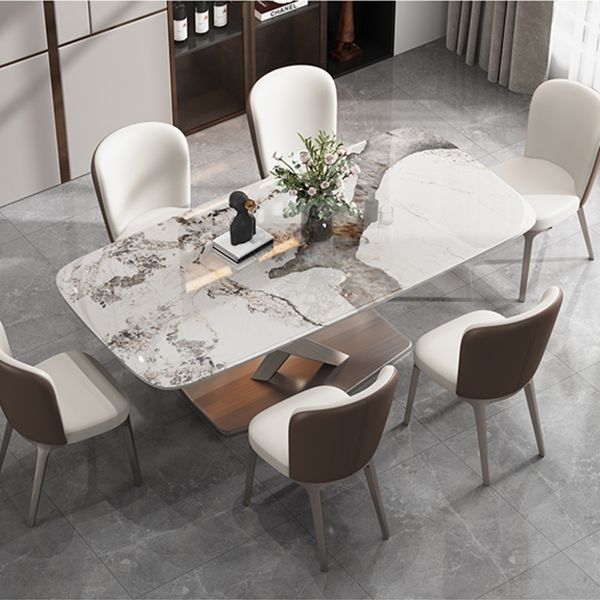 Luxury Sintered Stone Dining Table Rectangle Table with Gold Metal Pedestal Base