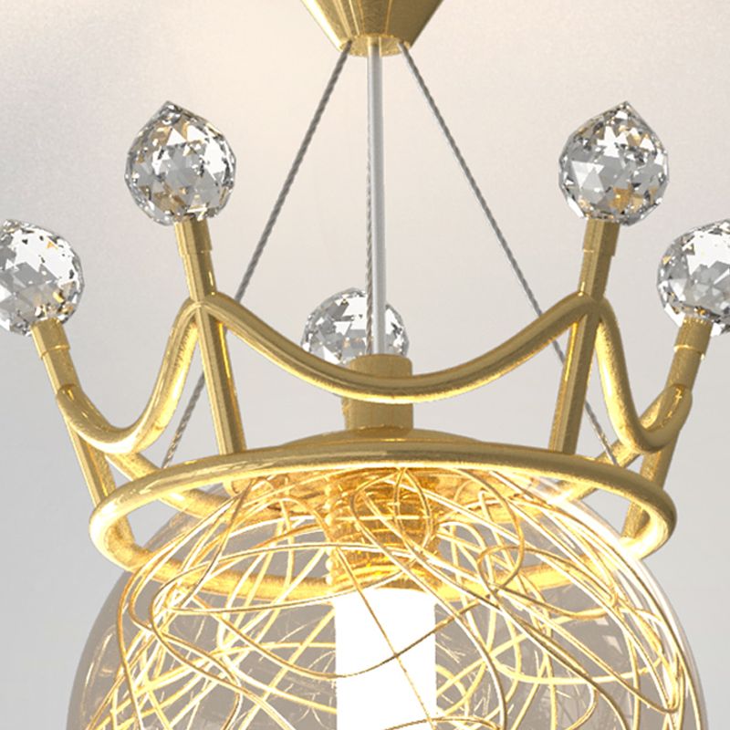 Contemporary Crown Flush Light Fixture Glass 1 Light Flush Mount Lamps in Gold
