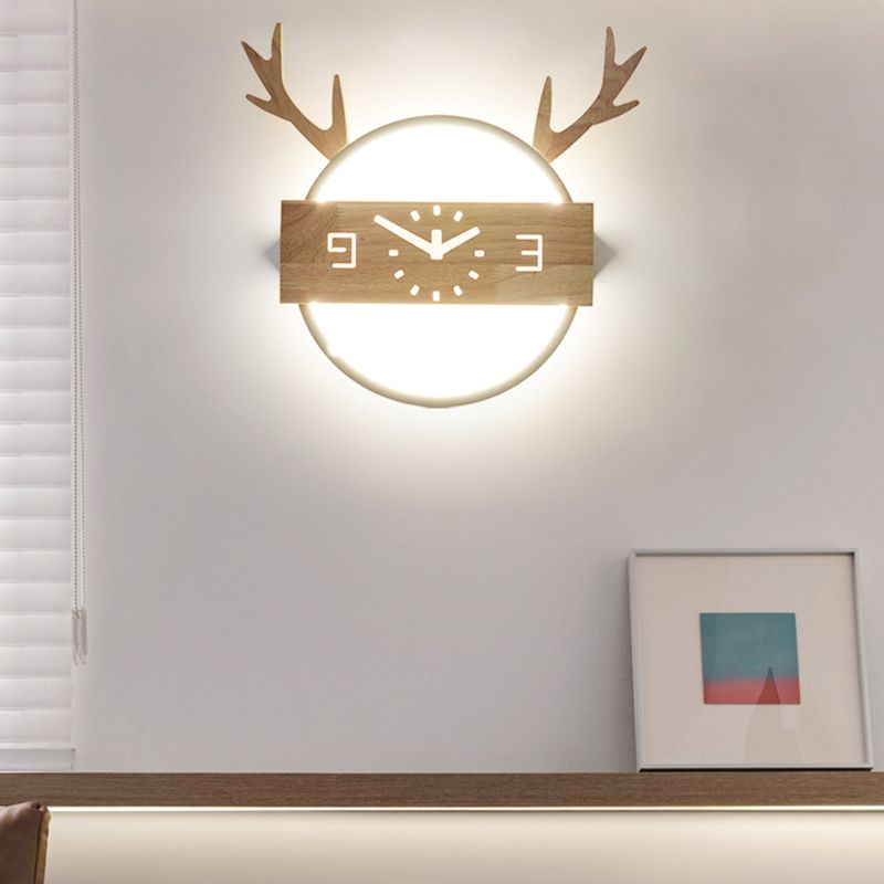 Circle Shape Wall Lighting Modern Style Wood 1 Light Sconce Lamp for Living Room