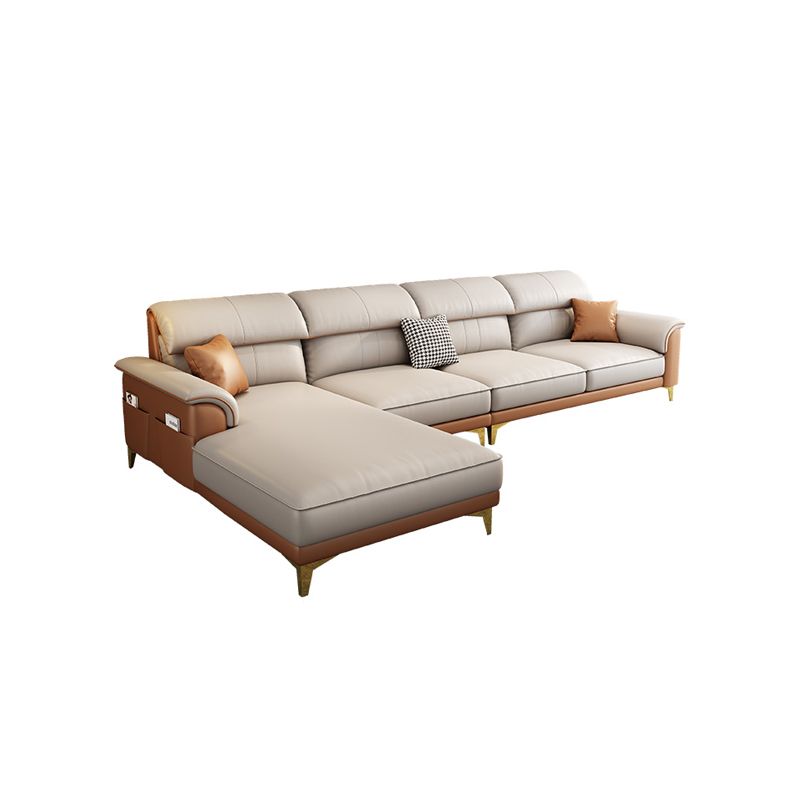 Modern Faux Leather Beige Sofa with Pillow Top Arm for Living Room