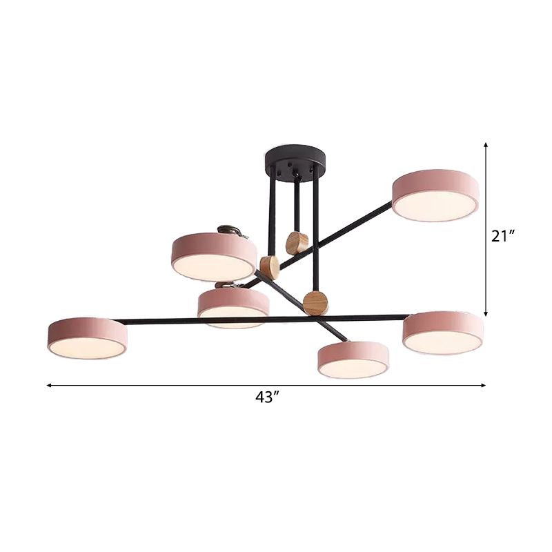 Macaron Stacked Chandelier with Round Shade Acrylic 6-Light Hanging Light for Cafe