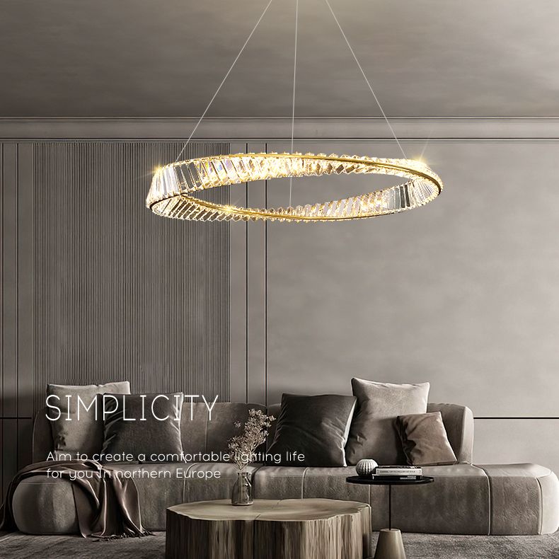 Twist Circular Carousel LED Pendant Lamp Modern Minimalist Prismatic Crystal Living Room Hanging Ceiling Light
