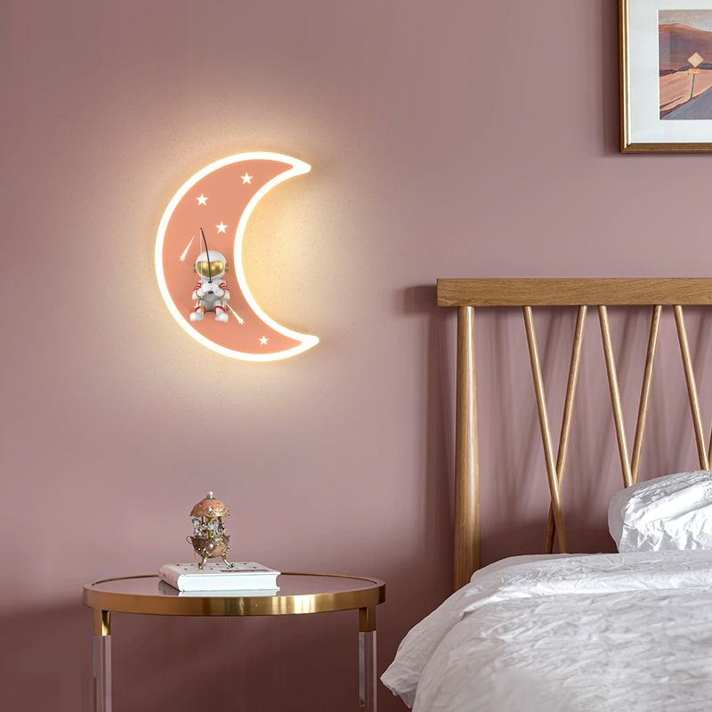 Cartoon LED Wall Light Astronaut and Moon Shaped Sconce Light for Kids Room