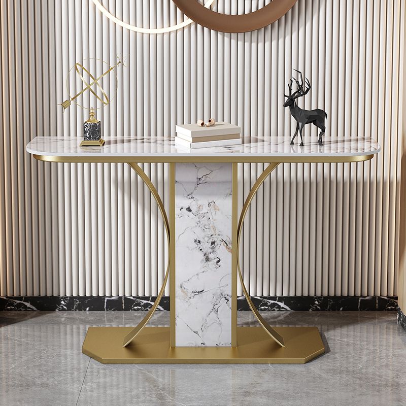 Glam Console Table Half Moon Stone Accent Table for Hall , 12 Inch Wide