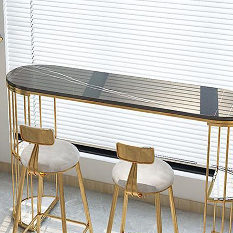 Glam Metal Bar Table 41.3"H Oval Faux Marble Top Bistro Table with Shelves