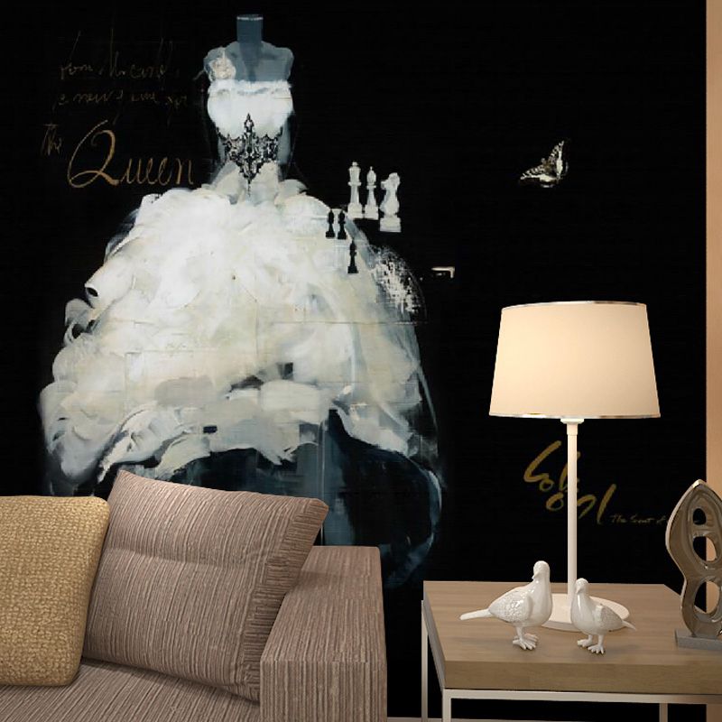 White and Black Classic Mural Personalized Size Wedding Wall Art for Dress Shop