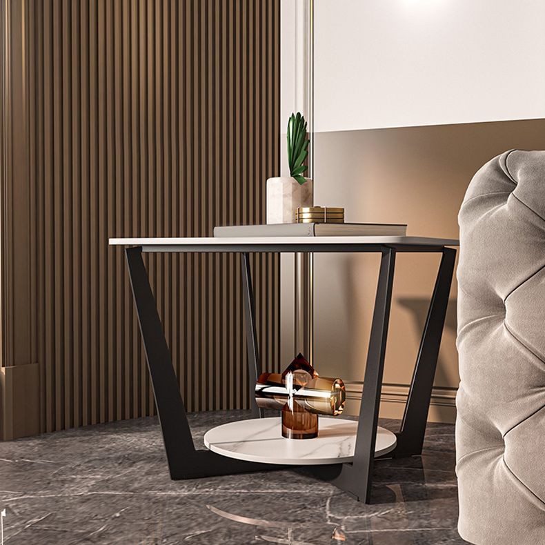 Contemporary Cross Legs End Table Square Slate Top End Table with Shelf
