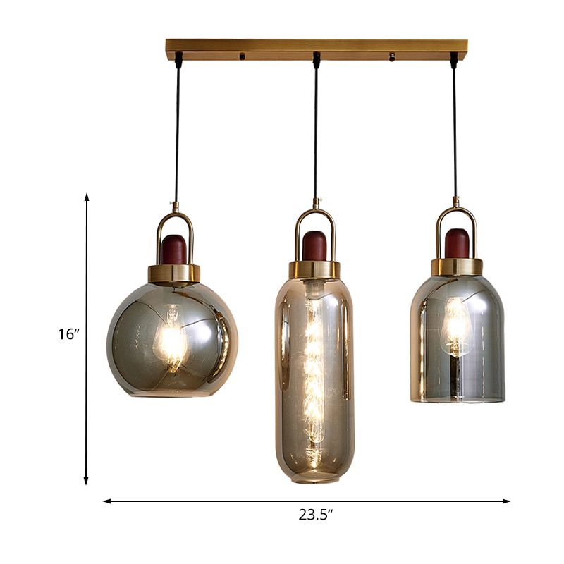 Grey Grey Glass Geometric Cluster Pendant Light Light Minimaliste Kit de lampe suspendue marron à 3 tête pour salle à manger