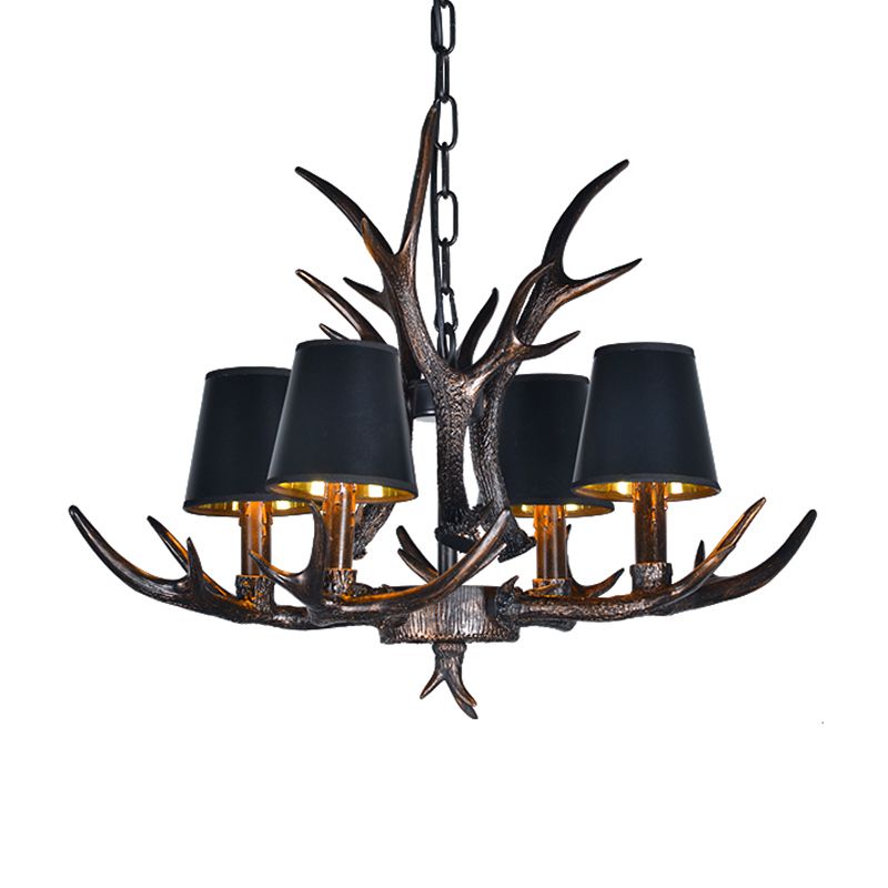 Traditionelle, sich verjüngte geformte Hanglampe 4/6/10 Lampenlampen Harz Kronleuchter Leuchte in Schwarz für das Restaurant
