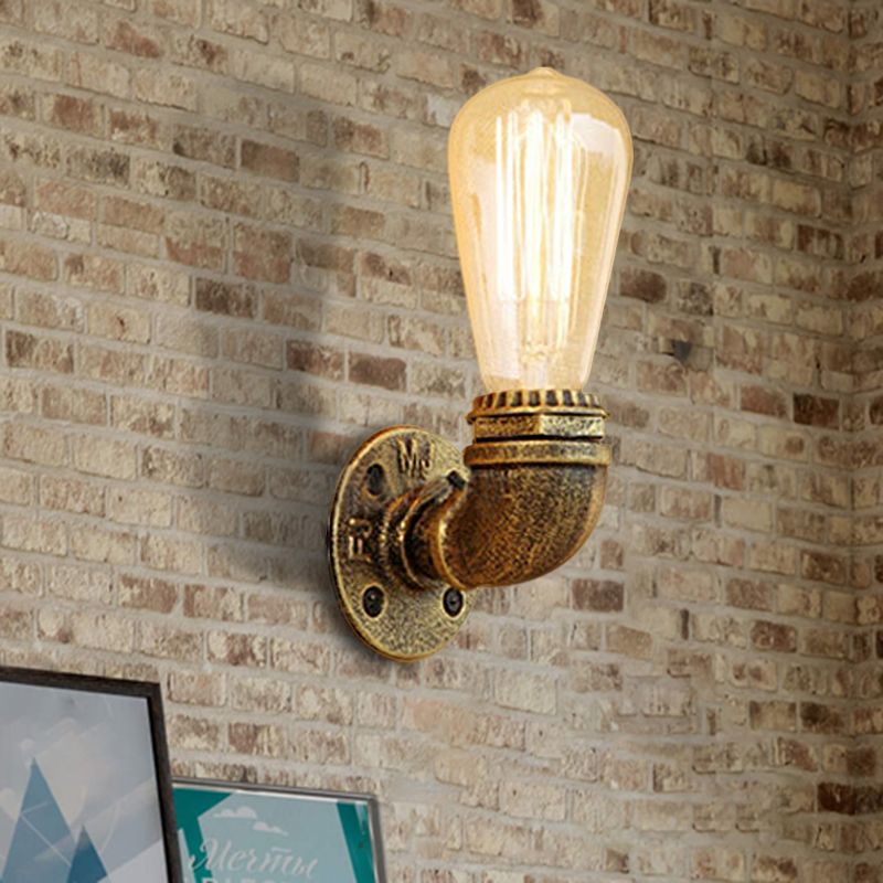Bare Bulb Living Room Wall Sconce Lighting with Pipe Rustic Stylish Metal 1 Head Black/Bronze Wall Mount Light