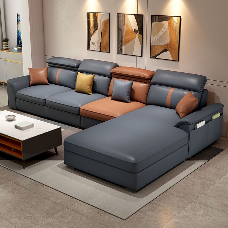 37.4"H 4-seater Pillow Top Arm Faux Leather Sofa& Chaise for Living Room
