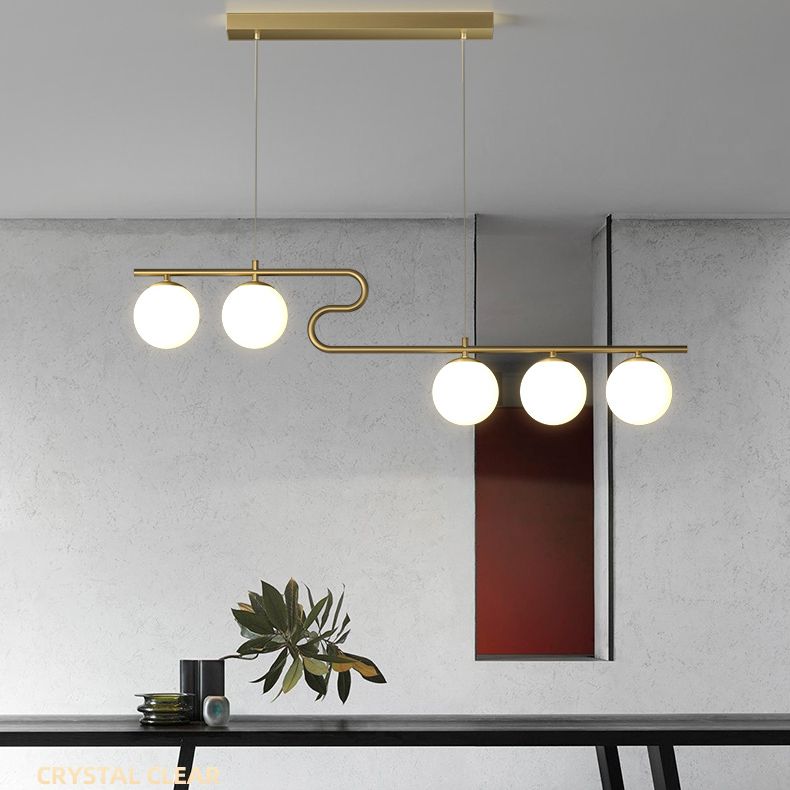 Globe Island Lighting Fixture Nordic Style Glass Hanging Island Light for Dinning Room