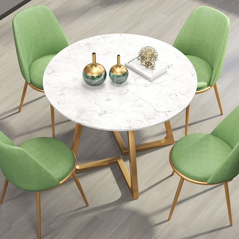 Glam Style Stone Table for Restaurant Round Table with Gold Pedestal