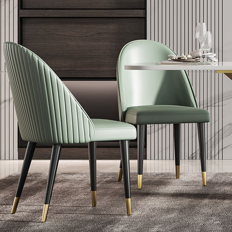 Glam Faux Leather Dining Chairs Armless Side Chairs with Wood Legs for Kitchen