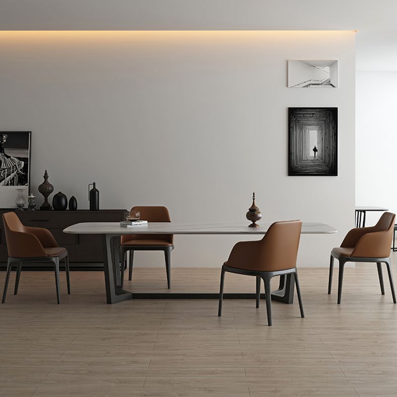 Industrial Sintered Stone Top Table Rectangle Table with Trestle Base