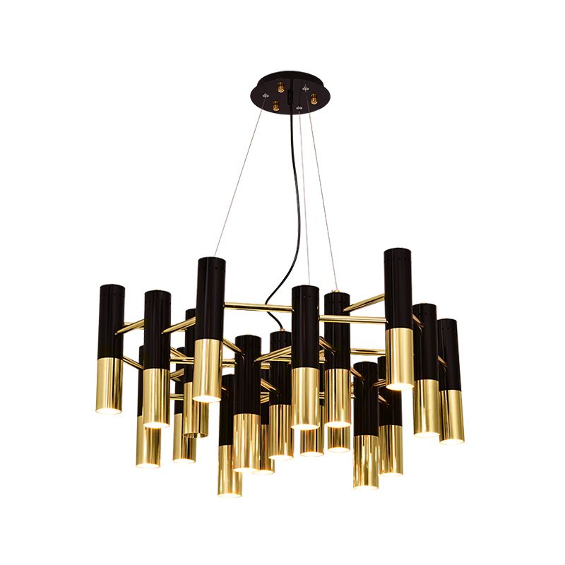 Modern Style Chandelier Light Tubes Shape Metal Pendant Lighting in Black and Gold