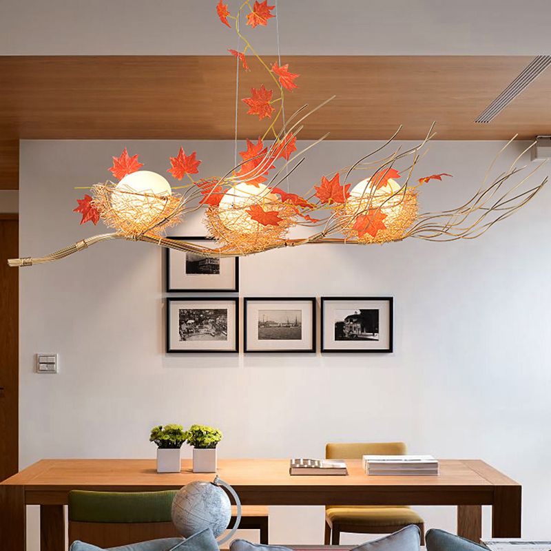 3-Light Dining Room Chandelier Lighting Fixture Gold Ceiling Light Fixture with Sphere Matte White Glass Shade