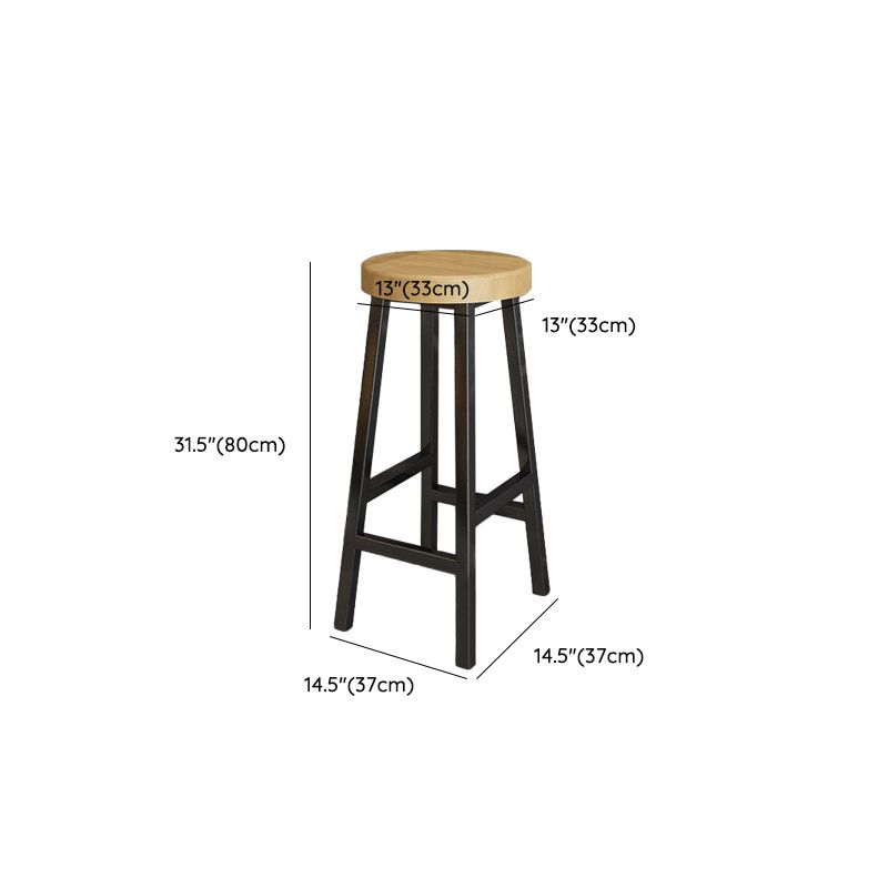 Modern Armless Counter Stool Pine Wood Bar Stool with Pedal for Cafe