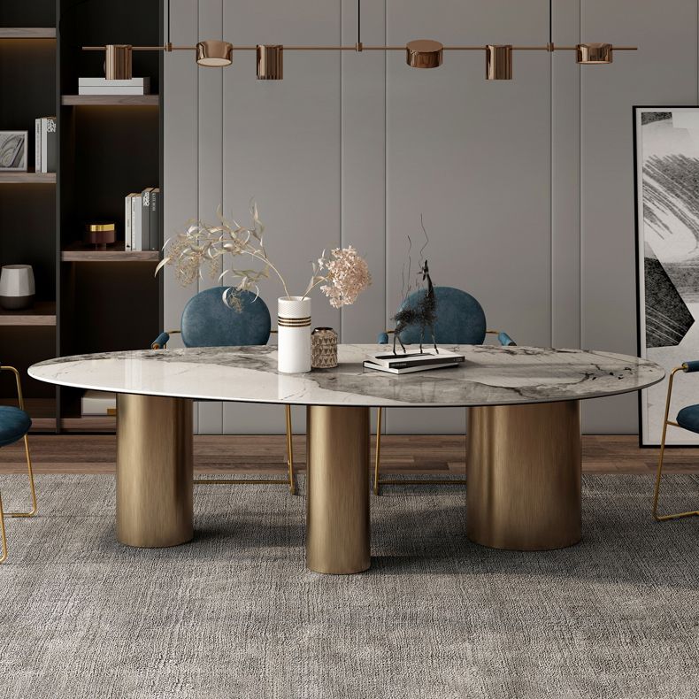 Irregular Shaped Office Conference Table Stone Writing Desk in Gold