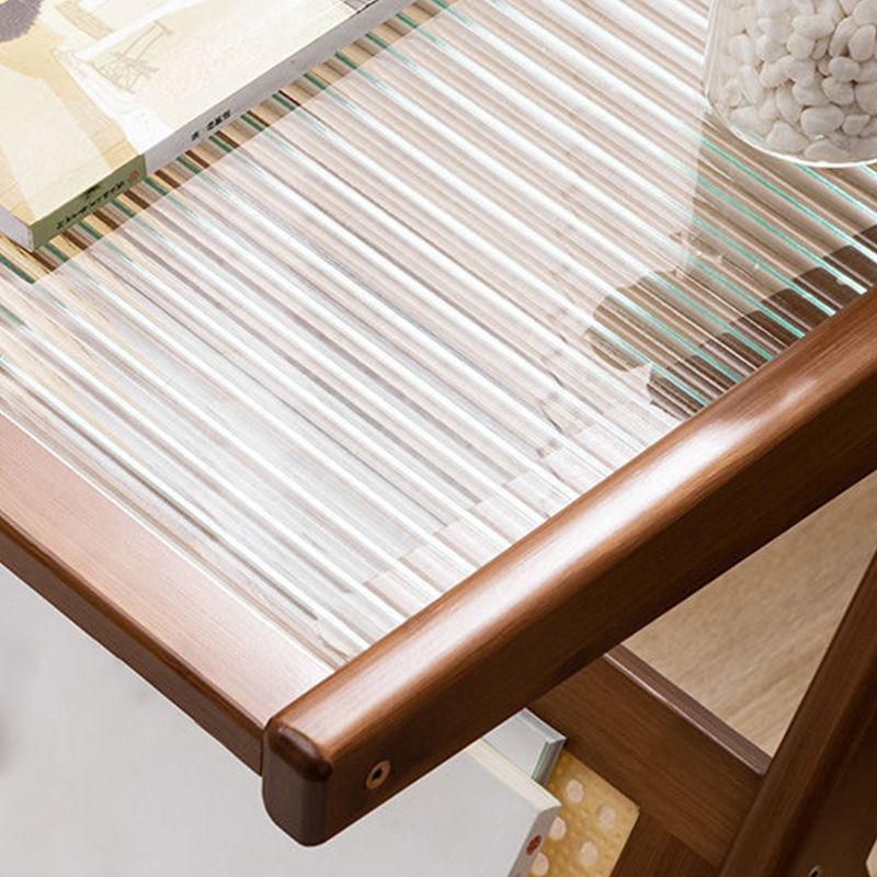 Rectangular Glass Top Side Table Natural/Brown 22.04" Tall End Table